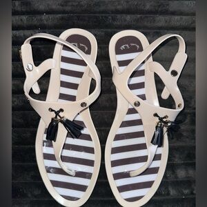 Henri Bendel Jelly Sandals | Black Tassel | Iconic Stripe | Summer Chic | Size 8